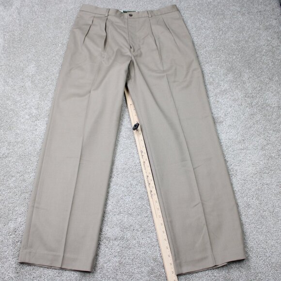 CC Filson Pants Mens 34x32 Beige Khaki 100% Wool Pleated Dress Trousers Classic - Picture 3 of 12